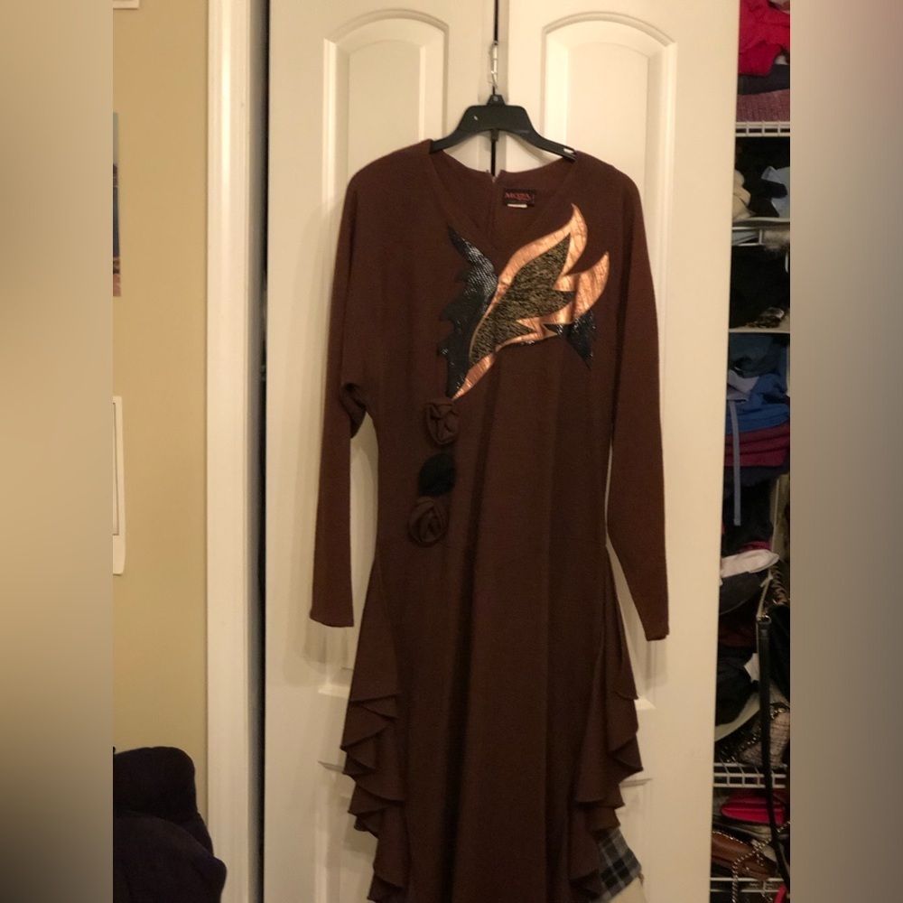 Moza Brown wool Long Sleeve Dress size M - Picture 3 of 10